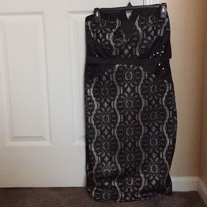 Lace overlay w/sequins strapless cocktail dress